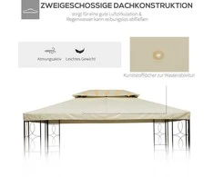 Outsunny atsarginis stogas paviljono stogas metaliniam paviljonui sodo paviljonui su nutekėjimo anga vakarėlių palapinė sodo palapinė poliesteris 4x3m kreminė balta