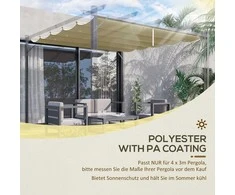"Outsunny" pakaitinis stogas 4 x 3 m pavėsinei, vandeniui atsparus ištraukiamas bangų stogelis su lietaus nutekėjimo angomis, žiemai atspari pavėsio danga sodui, terasai, smėlio spalvos