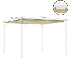 "Outsunny" pakaitinis stogas 4 x 3 m pavėsinei, vandeniui atsparus ištraukiamas bangų stogelis su lietaus nutekėjimo angomis, žiemai atspari pavėsio danga sodui, terasai, smėlio spalvos