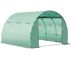 "Outsunny" pakaitinis tentas sodo šiltnamio tuneliui 9 m², tento matmenys 3L x 3B x 2H m PE anti-UV vandeniui atsparus 6 langai + susukamos užtrauktuku užsegamos durys Žalias