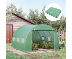 "Outsunny" pakaitinis tentas sodo šiltnamio tuneliui 9 m², tento matmenys 3L x 3B x 2H m PE anti-UV vandeniui atsparus 6 langai + susukamos užtrauktuku užsegamos durys Žalias