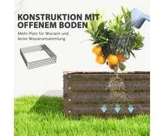 "Outsunny" pakelta lysvė, gėlių dėžė, daržovių lysvė, sodinukų dėžutė, žolelių lysvė sode, terasoje, balkone, plienas, sidabras, 120 x 120 x 30 cm