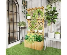 "Outsunny" pakelta lysvė su grotelėmis, pakelta gėlių lysvė iš eglės medienos, sodinimo lysvė su grotelėmis, šaldymo rėmas su lentynomis, sodo lysvė, sodinukų dėžutė terasai, sodui, 76 x 33 x 177 cm