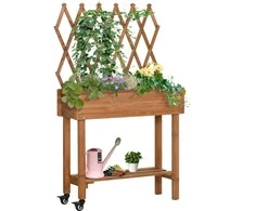 Outsunny Pakelta lysvė su grotelėmis ant ratukų ir lentyna 79x29x130cm