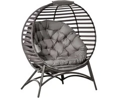 Outsunny papasano krėslas sodo kėdė 2 krepšeliai pagalvėlės ovalus poilsio krėslas sulankstomas balkonas terasa smėlis rudas plienas 118x75x139cm