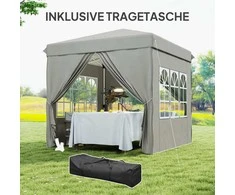 "Outsunny" pavėsinė 2,5x2,5 m, vandens nepraleidžianti, stabili, žiemai atspari iššokanti sulankstoma pavėsinė, apsauga nuo UV spindulių 50+, sulankstoma vakarėlių palapinė, sodo palapinė su 4 šoninėmis sienelėmis, krepšys, sodo pavėsinė, skirta stovyklauti sode, šviesiai pilka