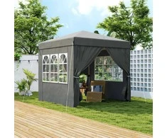 "Outsunny" pavėsinė 2,5x2,5 m, vandens nepraleidžianti, stabili, žiemai atspari iššokanti sulankstoma pavėsinė, apsauga nuo UV spindulių 50+, sulankstoma vakarėlių palapinė, sodo palapinė su 4 šoninėmis sienelėmis, sodo pavėsinė, skirta kempingui sode, tamsiai pilka