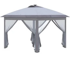 "Outsunny" pavėsinė 3,3x3,3 m sulankstoma pavėsinė LED USB iššokantis tinklelis šoninės sienos apsauga nuo saulės krepšys Oksfordo pilka