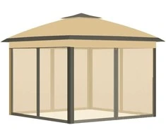 "Outsunny" pavėsinė 3,3x3,3 m, vandens nepraleidžianti žiemą iššokanti sulankstoma pavėsinė su dvigubu stogu, apsauga nuo UV spindulių, sulankstoma šventinė sodo palapinė su šoninėmis sienelėmis, krepšys sodo pavėsinė kempingui sode, smėlio spalvos