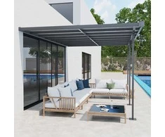 "Outsunny" pavėsinė 4x3 m sodo pavėsinė, reguliuojamo aukščio, apsauga nuo saulės, aliuminis, pilka