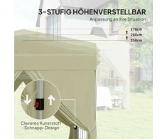 "Outsunny" pavėsinė apie 2,5x2,5 m, vandeniui atspari, stabili, žiemai atspari iššokanti sulankstoma pavėsinė, apsauga nuo UV spindulių 50+, sulankstoma vakarėlių palapinė, sodo palapinė su 4 šoniniais skydais, maišelis, sodo pavėsinė, skirta stovyklauti sode, kreminė balta