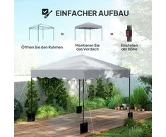 "Outsunny" pavėsinė, maždaug 3x3 m, vandeniui atspari, stabili, žiemai atspari iššokanti sulankstoma pavėsinė su apsauga nuo UV spindulių 50+, sulankstoma vakarėlių palapinė su susukamu krepšiu, sodo pavėsinė kempingui sode, šviesiai pilka