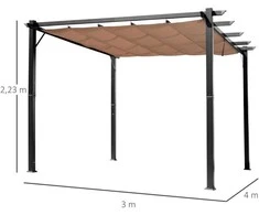 Outsunny Pavėsinė su reguliuojamu medžiaginiu stogu 3 x 4 m terasos stogelis