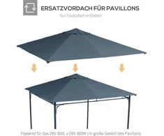 Outsunny paviljono stogas 3x3m, atsarginis stogas paviljonui, paviljono danga, apsauga nuo saulės, poliesteris, tamsiai pilkas
