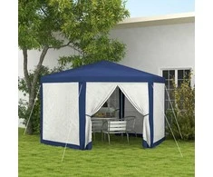 "Outsunny Pavilion" 4x3 m šešiakampis vandeniui atsparus stabilus žiemą atsparus paviljonas su tinkleliu nuo uodų Vakarėlių palapinė Sodo palapinė su 6 šoniniais skydais Sodo paviljonas kempingui sode, mėlyna