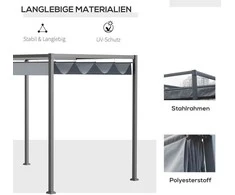 „Outsunny“ pergola 4x3m, sodo pavėsinė, plieno terasos stogas, sodo pavėsinė su reguliuojamu stogu, laisvai pastatoma, apsauga nuo saulės terasai ir sodui, tamsiai pilka