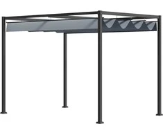 "Outsunny" paviljonas 4x3 m, plieno terasos stogas, sodo paviljonas su reguliuojamu stogu, laisvai pastatomas, apsauga nuo saulės, skirtas terasai ir sodui, tamsiai pilkos spalvos