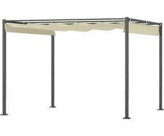 "Outsunny" paviljonas, maždaug 3x3 m, metalinis terasos stogas, sodo paviljonas su reguliuojamu stogu, laisvai pastatomas, apsauga nuo UV spindulių 30+, skirtas terasai ir sodui, smėlio spalvos