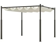 "Outsunny" paviljonas, maždaug 3x3 m, metalinis terasos stogas, sodo paviljonas su reguliuojamu stogu, laisvai pastatomas, apsauga nuo UV spindulių 30+, skirtas terasai ir sodui, kreminės baltos spalvos