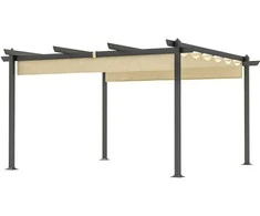 "Outsunny" paviljonas, maždaug 4x4 m, sodo paviljonas, aliumininis terasos stogas, sodo paviljonas su reguliuojamu stogu, laisvai pastatomas, apsauga nuo saulės terasoje ir sode, smėlio spalvos