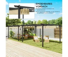 "Outsunny" paviljonas, maždaug 4x4 m, sodo paviljonas, aliumininis terasos stogas, sodo paviljonas su reguliuojamu stogu, laisvai pastatomas, apsauga nuo saulės terasoje ir sode, smėlio spalvos