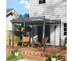 "Outsunny" paviljonas "Pergola Pavilion", maždaug 3,5x3 m, aliuminis Stabilus žiemos apsaugai nuo saulės su reguliuojamu stumdomu stogu, laisvai pastatomas sodo paviljonas, terasos dangtis, skirtas sodo balkonui, pilkas
