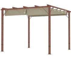 "Outsunny" paviljonas su magnetiniu kilimėliu, maždaug 3x3 m, terasos stogas iš aliuminio, sodo paviljonas su reguliuojamu stogu, laisvai pastatomas, apsauga nuo UV spindulių 30+, skirtas terasai ir sodui, natūrali mediena