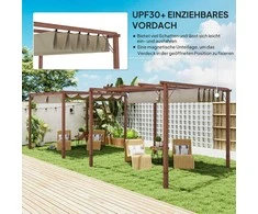 "Outsunny" paviljonas su magnetiniu kilimėliu, maždaug 3x3 m, terasos stogas iš aliuminio, sodo paviljonas su reguliuojamu stogu, laisvai pastatomas, apsauga nuo UV spindulių 30+, skirtas terasai ir sodui, natūrali mediena