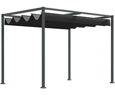 "Outsunny" paviljono pavėsinė su stumdomu stogu, poliesteris, juoda+pilka, 298x213x221cm