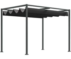 "Outsunny" paviljono pavėsinė su stumdomu stogu, poliesteris, juoda+pilka, 298x213x221cm