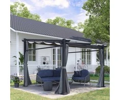 Outsunny Vandeniui atsparus paviljonas su stogeliu nuo saulės, terasos stoginė - tamsiai pilka 2,97 x 2,95 m