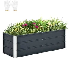 Outsunny Plieninė pakelta sodo lysvė su pirštinėmis - pilka 125 x 47 x 40 cm