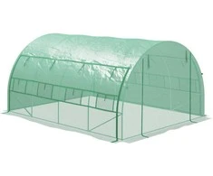 "Outsunny" polietileninis šiltnamis 3,97x3x2 m Įėjimas, apsauga nuo UV spindulių, susukamas dangtis, plienas, žalias