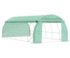 "Outsunny" polietileninis šiltnamis 6x3x2 m Įėjimas, apsauga nuo UV spindulių, susukamas dangtis, vamzdinis plienas, žalias