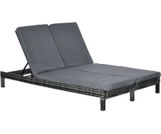 Outsunny dvigulas poliratano gultas, sodo gultas 2 asmenims, poilsio gultas, prabangus poilsio kampelis, 5 padėčių atlošas, metalas, PE ratanas, 196x120x28cm