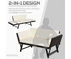 Outsunny Poliratano sodo sofa, 2 sėdimų vietų sodo baldai, sulankstomi porankiai 129 x 63 x 67 cm