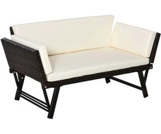 Outsunny Poliratano sodo sofa, 2 sėdimų vietų sodo baldai, sulankstomi porankiai 129 x 63 x 67 cm