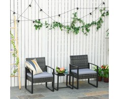 Lauko baldų komplektas "Outsunny Polyrattan" sodo baldai 2 asmenų balkono komplektas pagalvėlės Pilkas