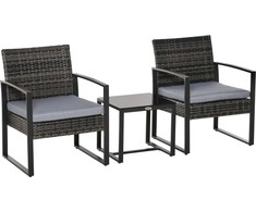 Lauko baldų komplektas "Outsunny Polyrattan" sodo baldai 2 asmenų balkono komplektas pagalvėlės Pilkas
