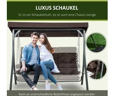 Outsunny Prabangios 3 vietų supynės su reguliuojamu stogeliu nuo saulės, su pagalvėlėmis, maksimali apkrova 270 kg - rudos spalvos