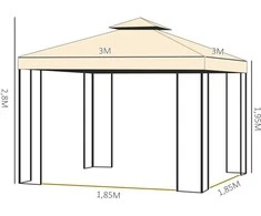 „Outsunny“ prabangus pavėsinė 3x3 m sodo pavėsinė vakarėlių palapinė šventinė palapinė sodo palapinė pagoda smėlio spalvos