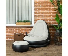 "Outsunny" pripučiama sofa su kojūgaliais Oro sofa su puodelio laikikliu, skirta stovyklavimui ir namams, šviesiai pilka, 125x100x87cm