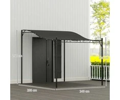 "Outsunny" Pritvirtinama pavėsinė pavėsinė su stogu, vandenį atstumiantis pavėsinės stogelis, laisvai stovinti sodo pavėsinė, kiemo pavėsinės stogelis, apsaugantis nuo saulės, skirtas kiemo sodui, apie 2,5x3x2,5 m, tamsiai pilkas