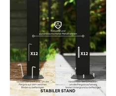 "Outsunny" Pritvirtinama pavėsinė pavėsinė su stogu, vandenį atstumiantis pavėsinės stogelis, laisvai stovinti sodo pavėsinė, kiemo pavėsinės stogelis, apsaugantis nuo saulės, skirtas kiemo sodui, maždaug 3x5x2,5 m tamsiai pilka
