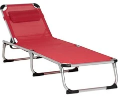 "Outsunny" saulės gultas sodo gultas aliuminio audinio gultas poilsio gultas 5 kartus reguliuojamas sulankstomas ergonomiškas tinklinis audinys raudonas 165 x 60 x 76 cm