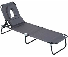 Outsunny Saulės gultas su skaitymo langeliu - pilka