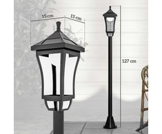 Outsunny saulės energija veikiantis sodo žibintas 127 cm, sodo lempa su šaltai balta LED šviesa, šviesos jutikliu, IP44 atsparumu vandeniui