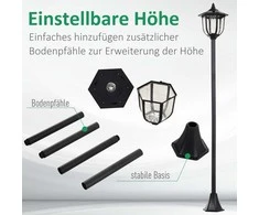 Outsunny saulės energija veikiantis sodo šviestuvas, LED sodo žibintas su 30/60 liumenų, plastikas, juodas, Ø26,5 x A177 cm