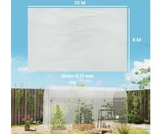 "Outsunny" šiltnamio plėvelė 8x10 m vandeniui atspari sodo plėvelė su apsauga nuo UV spindulių, itin stora plyšimams atspari plastikinė plėvelė, šiltnamio plėvelės tunelio uždengimo tentas, lauko tunelio plėvelė, skaidri