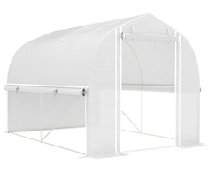 Outsunny 3 x 2 x 2 m plėvelinis šiltnamis su 4 langais ir durimis, susukamais šonais, UV spinduliams atsparus tunelinis šiltnamis pomidorams su cinkuoto plieno rėmu, baltas